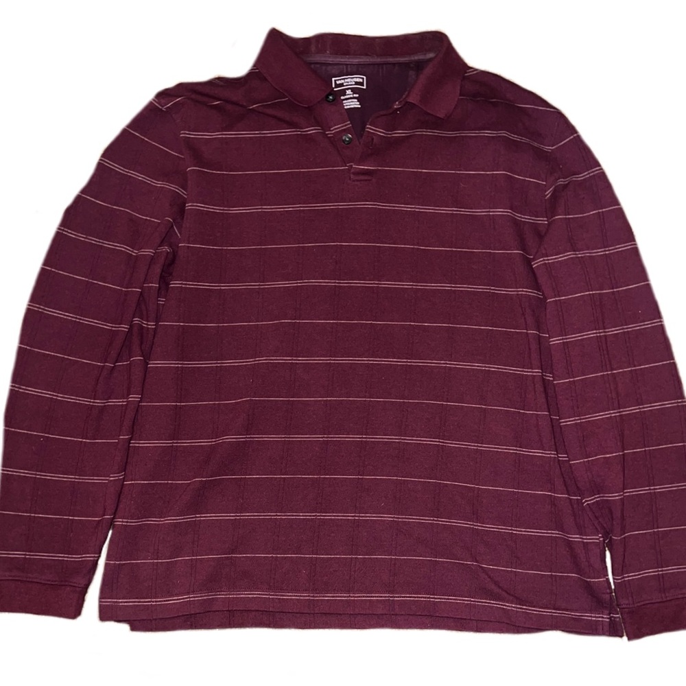 Men’s collared striped burgundy long sleeve